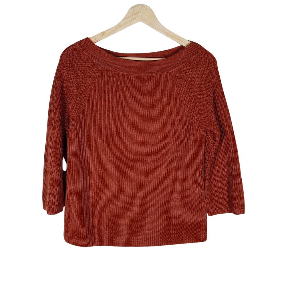 J. Crew Sweater XS Rust Orange Ribbed Knit Boatneck Casual Cozycore Sleeve
